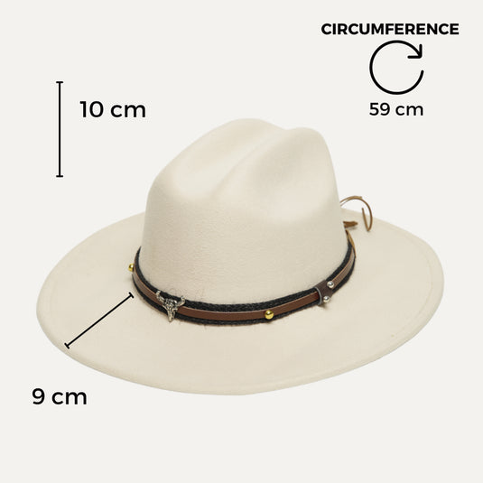 Fedora with Bull Skull Leather Band (Ivory)