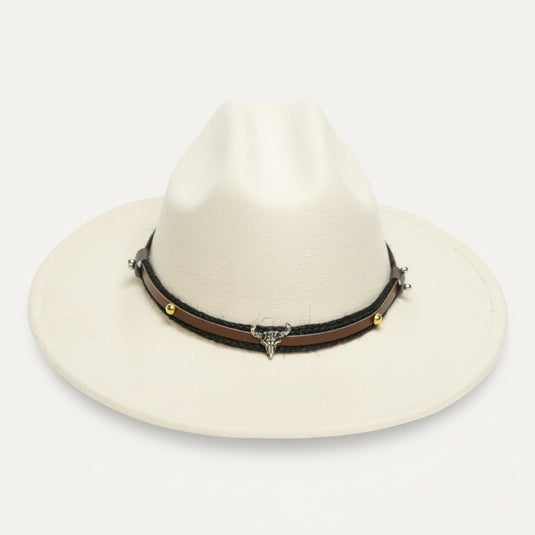 Fedora with Bull Skull Leather Band (Ivory)