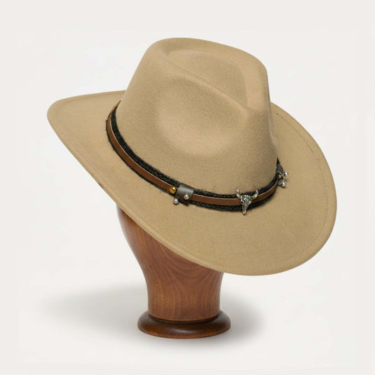 Fedora with Bull-Head Leather Band (Beige)