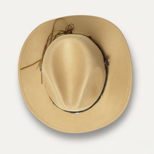 Fedora with Bull-Head Leather Band (Beige)