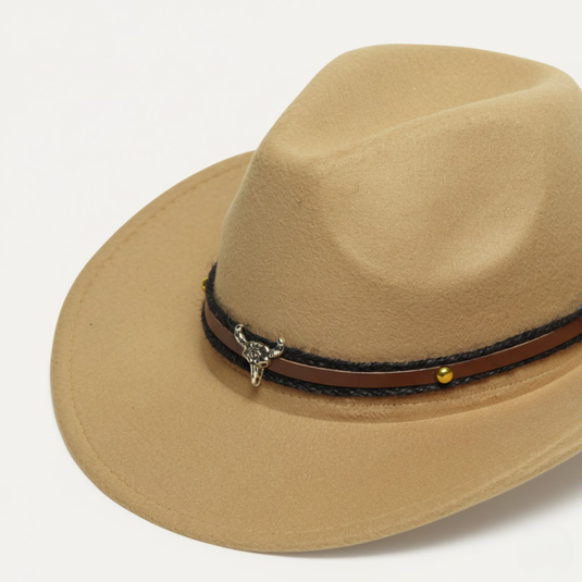 Fedora with Bull-Head Leather Band (Beige)