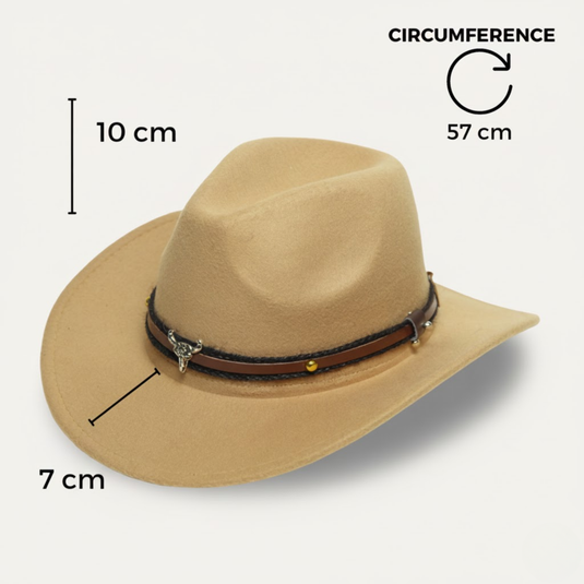 Fedora with Bull-Head Leather Band (Beige)
