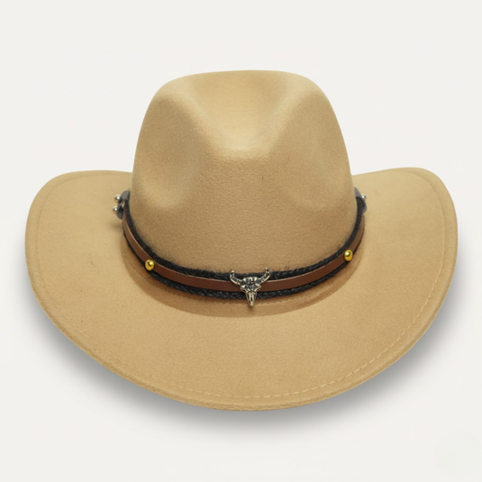Fedora with Bull-Head Leather Band (Beige)