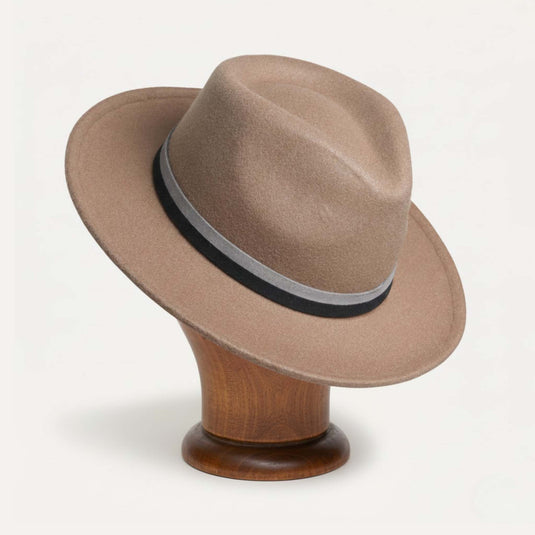 Medium Brim Fedora Hat with Dual-Tone Ribbon Band (Taupe Brown)