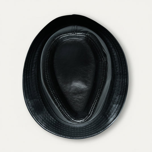 Short Brim Fedora Hat Leather Finish (Black)