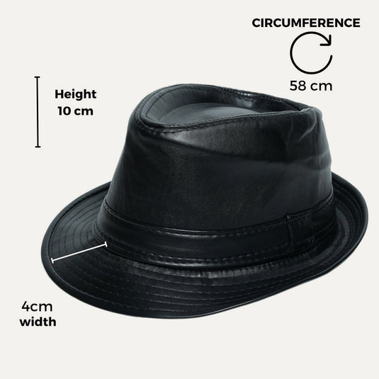 Short Brim Fedora Hat Leather Finish (Black)