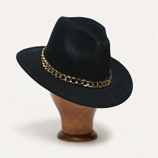 Fedora Hat with Chain Band (Black)