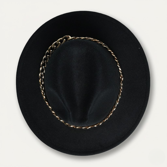 Fedora Hat with Chain Band (Black)