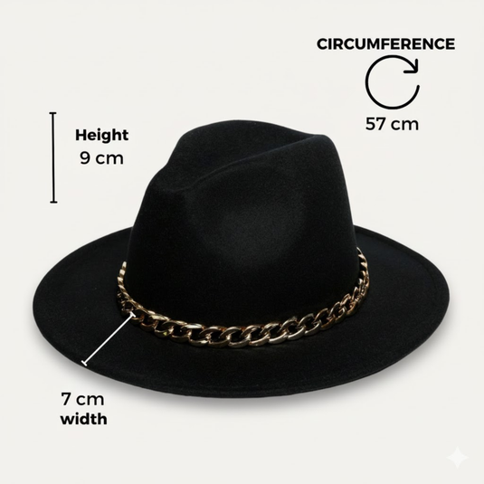 Fedora Hat with Chain Band (Black)