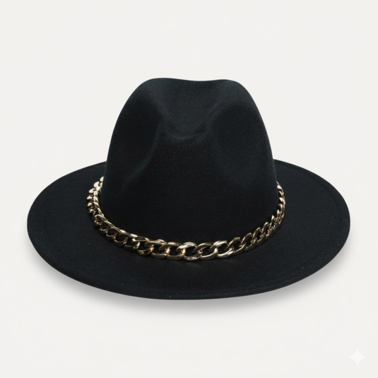 Fedora Hat with Chain Band (Black)