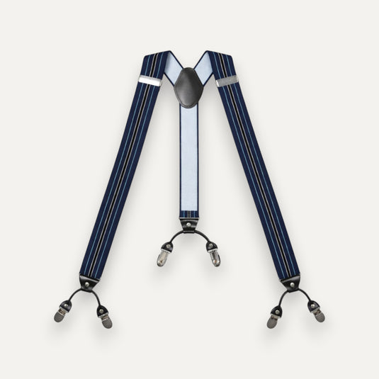 The Six Point Suspenders – Navy Heritage Stripe