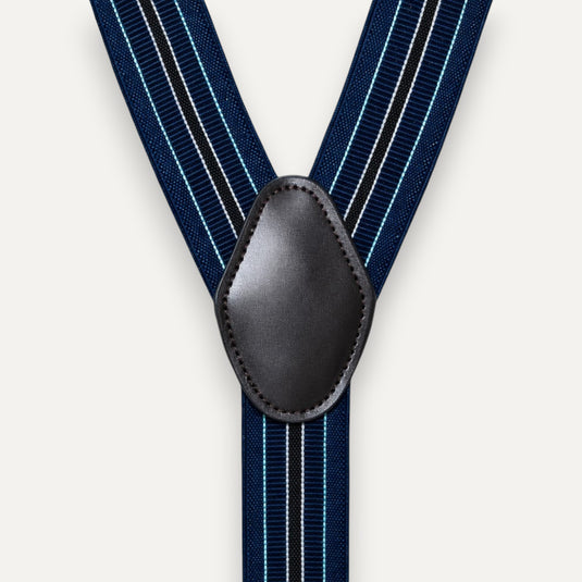 The Six Point Suspenders – Navy Heritage Stripe