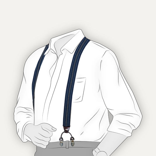 The Six Point Suspenders – Navy Heritage Stripe