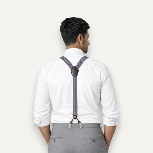 The Six Point Suspenders – Grey Stripe