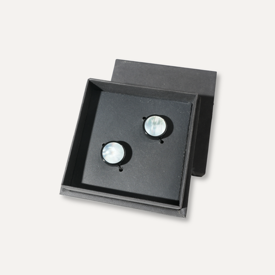 The Edge Disc Cuff Buttons – White & Gunmetal