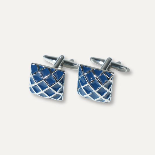 The Lattice Grid Cuff Links – Blue & Silver