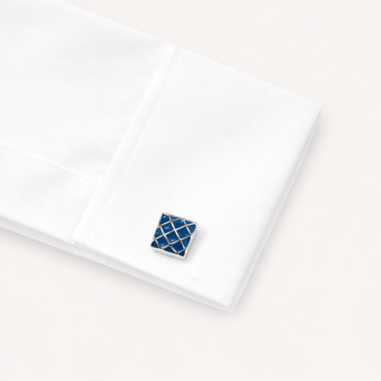 The Lattice Grid Cuff Links – Blue & Silver