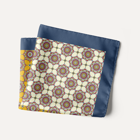 The Rosette Mosaic Pocket Square – Mustard & Ivory