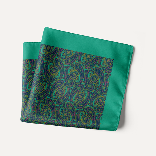 The Caravan Paisley Pocket Square – Sea Green