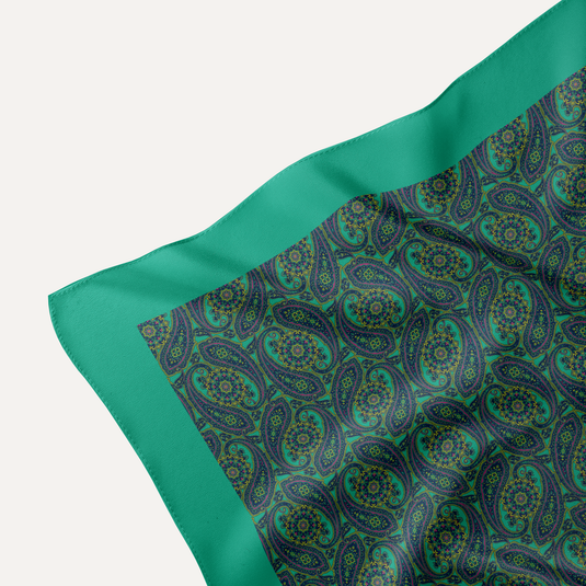 The Caravan Paisley Pocket Square – Sea Green