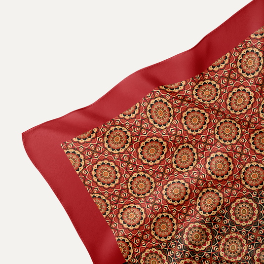 The Mandala Floral Pocket Square – Crimson & Black