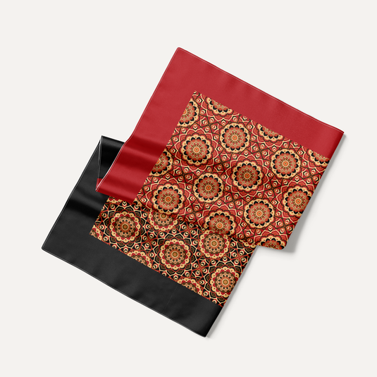 The Mandala Floral Pocket Square – Crimson & Black