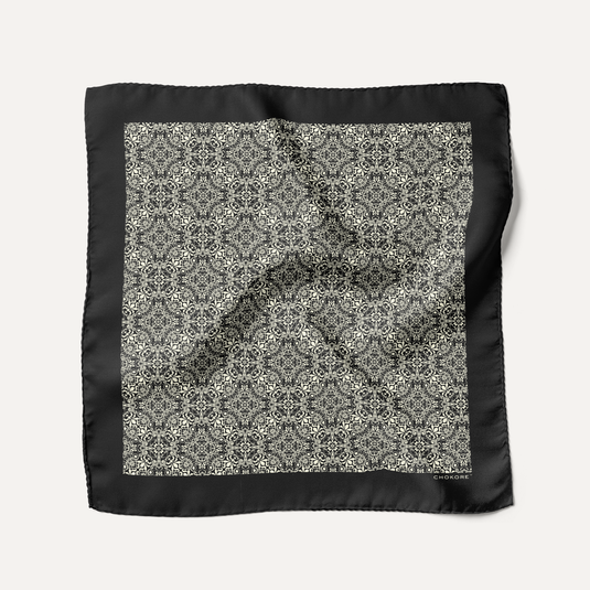 The Jaali Floral Pocket Square – Black & Ivory