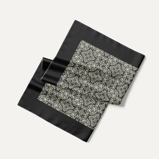 The Jaali Floral Pocket Square – Black & Ivory
