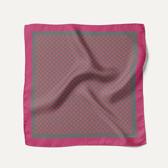 The Inked Bloom Pocket Square  – Grey with Wine