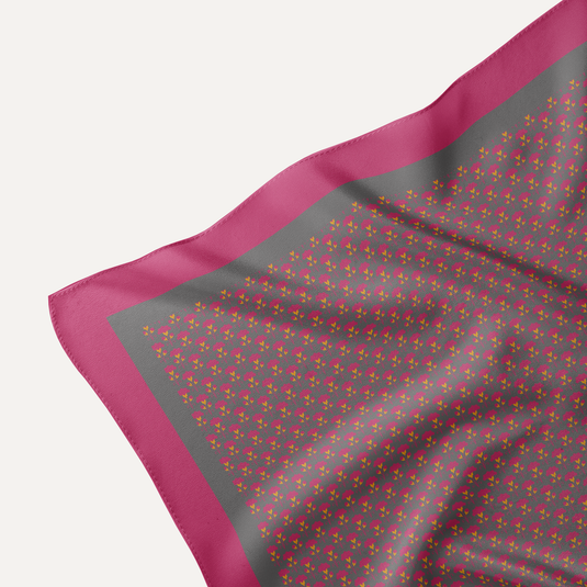 The Inked Bloom Pocket Square  – Grey with Wine