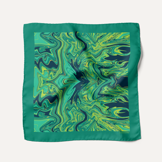 The Liquid Marble Pocket Square – Emerald Current