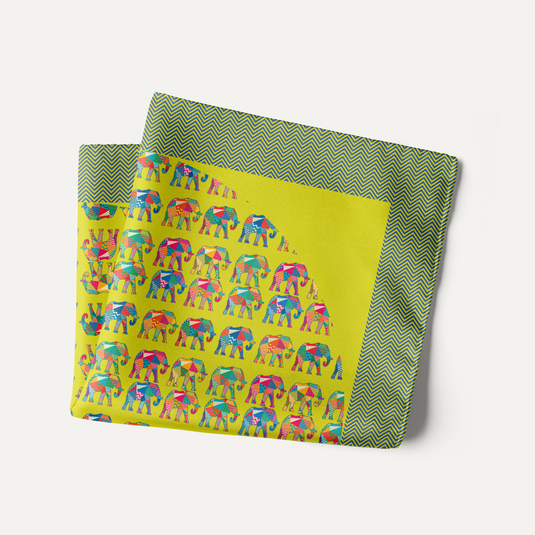 The Elephant Mosaic Pocket Square – Lime Green