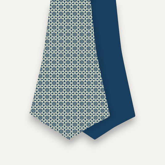 The Lattice Bloom Cravat - Ivory with Blue