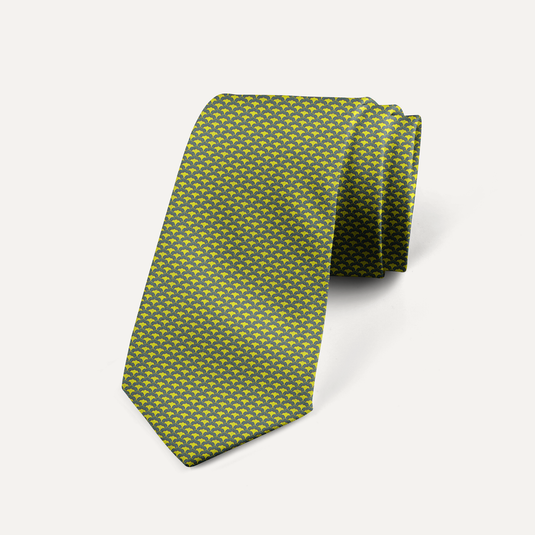 The Mughal Lattice Silk Tie – Lime Yellow & Charcoal
