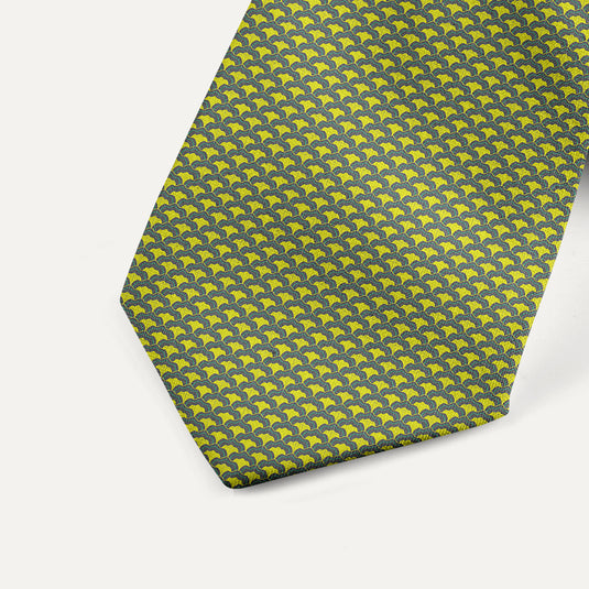 The Mughal Lattice Silk Tie – Lime Yellow & Charcoal