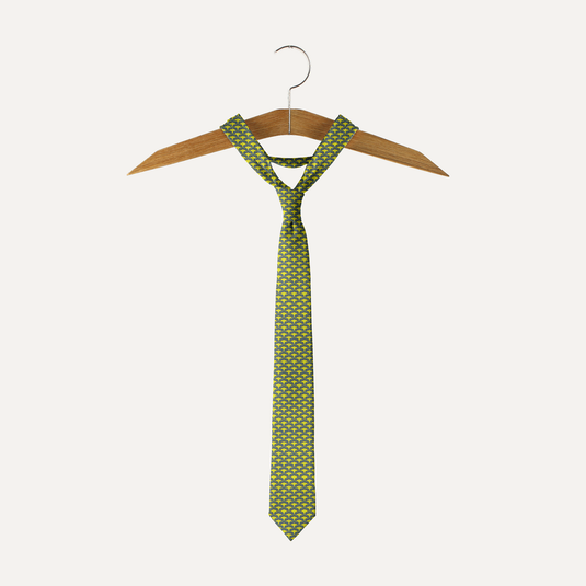 The Mughal Lattice Silk Tie – Lime Yellow & Charcoal