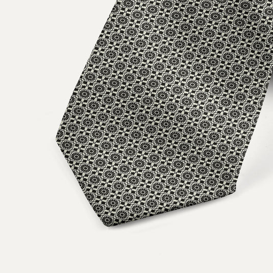 The Lattice Bloom Silk Tie – Black & White