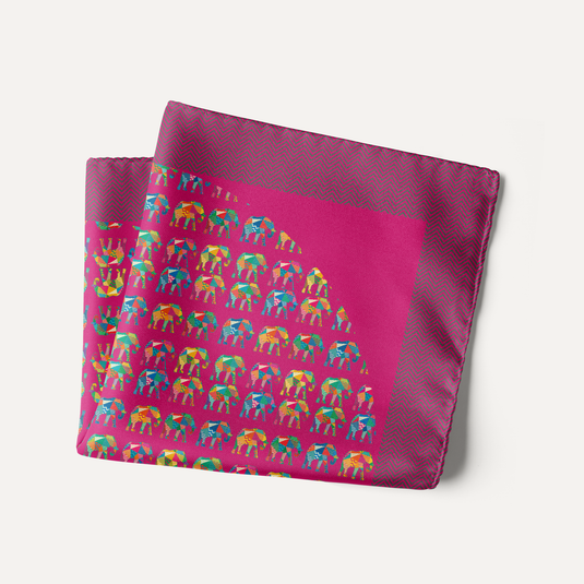 The Elephant Mosaic Pocket Square – Magenta