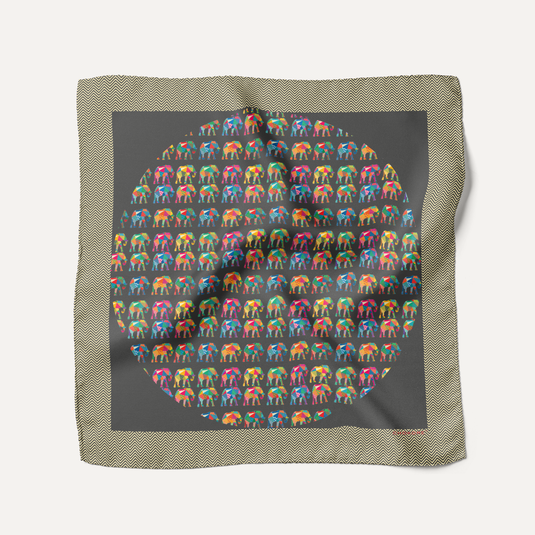 The Elephant Mosaic Pocket Square – Black