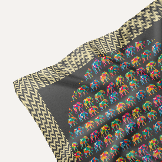 The Elephant Mosaic Pocket Square – Black