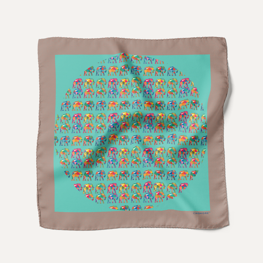 The Elephant Mosaic Pocket Square – Aqua