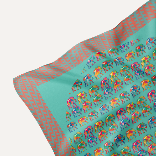 The Elephant Mosaic Pocket Square – Aqua